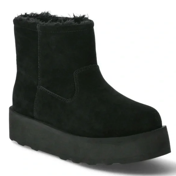 Women's Black Suede Ankle Boots- Platform Cozy Boots Black Size 9 - Picture 10 of 10